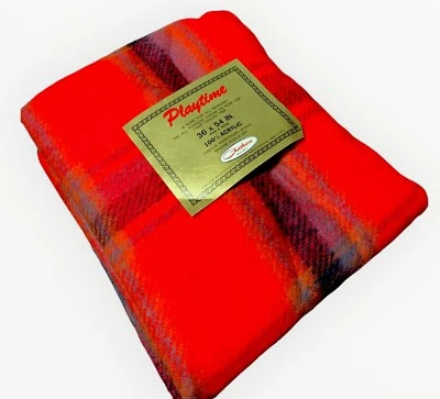 Vintage Chatham Red Tartan Plaid Throw, Stadium Blanket Made in USA 36” x 54” - Image 1 of 4