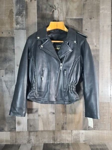NEW Womens Leatherforce LJ1000 Braid Black Motorcycle Jacket Size Medium - Picture 1 of 6