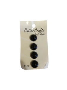 Button Crafts By La Mode Buttons 4 Count Black 13 mm Round (2) Vintage On Card - Picture 1 of 13