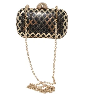 Schwarzgold Metallic Metall Handtasche kleine Clutch Kette Schulter abnehmbarer Riemen - Bild 1 von 8