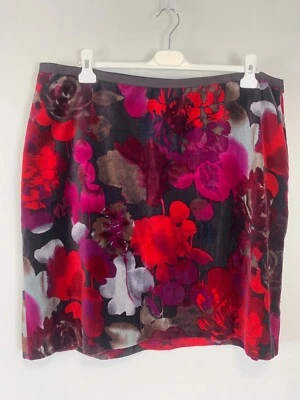 MONSOON SKIRT 22 BROWN PINK WHITE Floral Brushed Twill Velour Pencil Zip Short - Image 1 of 4