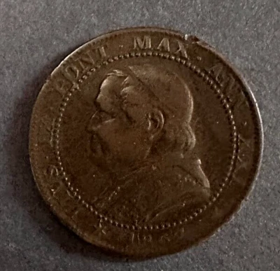 1867 Italian States (Papal States) 1 Soldo-- Copper -- VF - Image 1 of 2