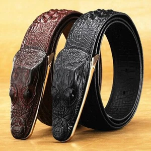 Crocodile Skin Strap Belts Cowhide Leather Belt Men Fashion Accessories 1pc Set - Bild 1 von 13