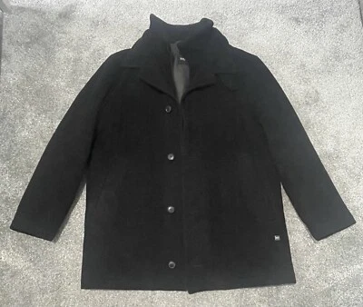 Hugo Boss Cox Overcoat Cashmere Wool Full Zip Button Up Smart Black Size XL - Image 1 of 4