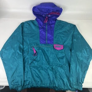 Vintage 90s Columbia Nylon Windbreaker Radial Sleeve Mens Sz M Neon Color Block - Picture 1 of 9