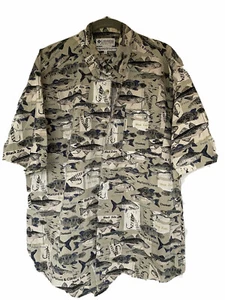Columbia River Lodge Men's Shirt Fish Print Cotton Angling Sport Top Size Large - Picture 1 of 5