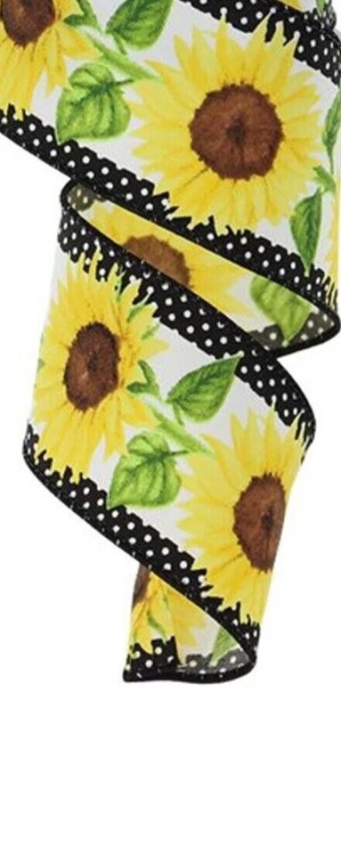 5 yards 2" Sunflower ribbon~2.5" Wired floral ribbon~spring ribbon - Image 1 of 1
