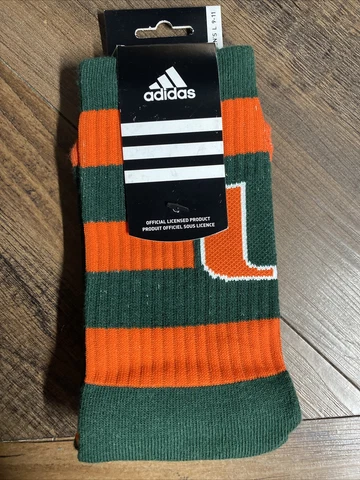 University of Miami Hurricanes ORANGE STRIPES THE "U" Socks MEN'S LARGE 9-11 Cover