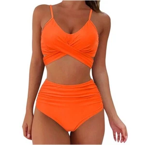 Costume da bagno bikini 2 pezzi taglia M vita alta avvolgente senza cuciture triangolo arancione - Foto 1 di 6