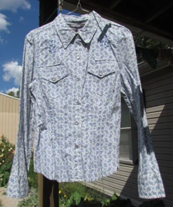 Camisa occidental vintage para mujer Rampage azul cachemira manga larga perla a presión talla M - Imagen 1 de 12