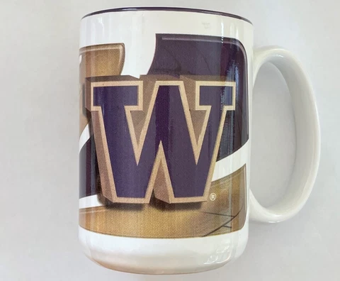 Set of 2 NCAA Washington Huskies 15 Oz Jumbo Coffee Tea Mugs Cups Logo Cover