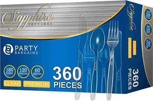 Disposable Cutlery set Clear Color, 360 Pieces: 180 Forks, 120 Spoons, 60 Knives - Picture 1 of 3