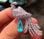 3Ct Round Cut Real Moissanite Bird Parrot Charm Brooch Pin 14K White Gold Plated