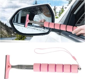 Car Side Mirror Squeegee, Rearview Wiper with Telescopic Long Pink - Picture 1 of 6
