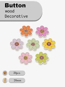 30pcs Flower Wooden Buttons for scrapbooking sewing handmade crafts decor 20mm - Picture 1 of 3