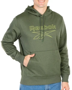 Reebok Hoodie Mens Medium Box Tech Jump Active Fleece Olive Sweatshirt Logo - Picture 1 of 6