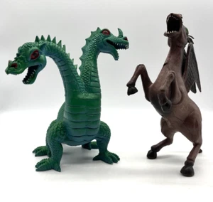 Vintage 1983 Imperial Toy Lot Green 2 Headed Dragon & Brown Demon Winged Pegasus - Picture 1 of 3