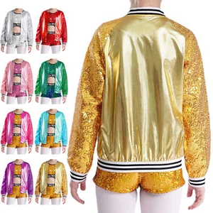 Kids Jacket Holographic Sweatshirt Sport Coat Metallic Blouse Birthday Top Gift - Picture 1 of 71