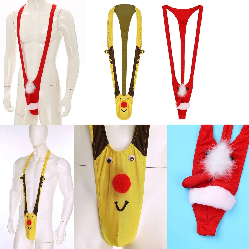 Mens Underwear Lingerie Christmas Thong Funny Mankini Halloween Jumpsuit Sexy