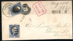 Scott 206 FVF Used on Cover US 1881 Franklin Held for Postage Due - Picture 1 of 2