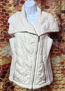 Prana Women's L ivory white quilted vest full zip collared polyester - Picture 1 of 6
