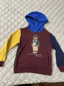 Polo Ralph Lauren Iconic Bear Fleece Hoodie Size 7 Color-Blocked NWT - Picture 1 of 3