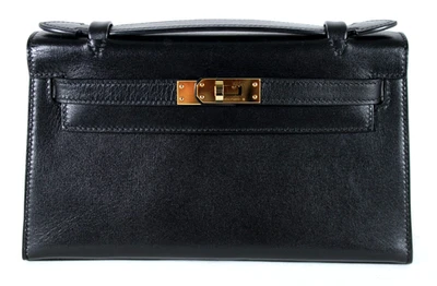 Bolso sin asas HERMES 2022 Noir negro cuero Swift asa superior KELLY POCHETTE GHW Foto 1 de 4