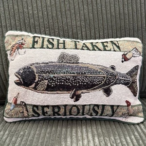 Fish Taken Seriously Tapestry 8x13 Throw Pillow Cabin Chic Lake Life Trout Lure - Picture 1 of 2