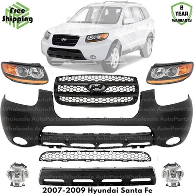 Front Bumper Cover & Headlight Assembly Kit For 2007-2009 Hyundai Santa Fe Foto 1 de 4