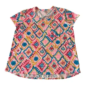 Womens Fresh Produce Size 2X Colorful Abstract Print Top 100% Cotton Plus - Picture 1 of 4