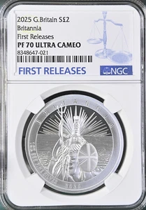 2025 Great Britain UK £2 BRITANNIA 1 Oz Silber NGC PF70 FR 🇬🇧 - Bild 1 von 4