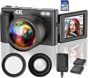 Digital Camera 4K- 48MP Video Camcorder + 16X Vlog Digital Zoom Camera 32GB SD - Picture 1 of 6
