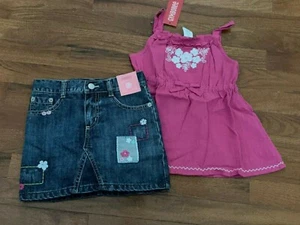 Gymboree Girls Floral Reef Hot Pink Woven Swing Top and Denim Flower Skort 5 5T - Picture 1 of 11