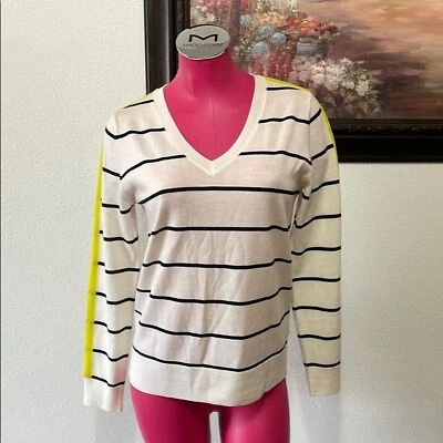 Suéter Banana Republic Lana Merino Rayas Cuello en V Crema Rayas Negras Amarillo Foto 1 de 4