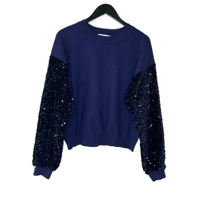 Lush Sweater Womens XLarge Round Neck Sequin‎ Sleeve Sweater Navy - Image 1 of 4