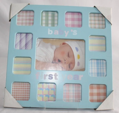 Marco de fotos collage primer año bebé azul bebé 13 aberturas Foto 1 de 4