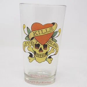 Ed Hardy Love Kills Slowly Beverage Glass Skull Heart Tattoo Beer Cocktail Bar - Picture 1 of 10