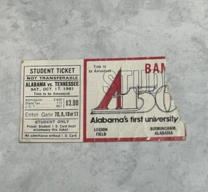 Vtg 1981 Alabama vs Tennessee Student Ticket Stub Football BAMA Won 38 - 19 - Bild 1 von 3