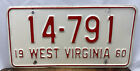 1960 West Virginia License Plate 14-791 Red White Vintage