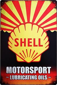 Shell Motorsport Metallschild 20x30 Vintage Retro Garage Benzin Öl Gas Blechschild