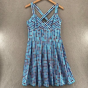 Calvin Klein Dress Womens 12 Blue Polka Dot Fit & Flare Empire Retro Sundress - Picture 1 of 10