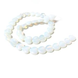 Clear Opalite Beads Puffy Heart 10mm Strand Of 38+