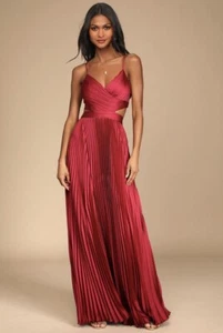 Lulus Got The Glam Whine Red Pleated Cutout Maxi Dress Size S - Picture 1 of 5