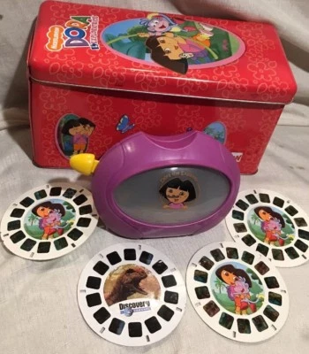 Dora The Explorer VIEW MASTER Viewer w/ Storage Tin & 3-Reel Disk Set A - B - C - Image 1 of 4