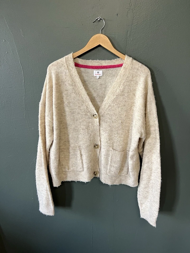 Suéter cárdigan con botones de lana cachemir beige Sundry para mujer talla 3 Foto 1 de 4