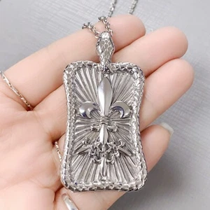 Stainless Steel Snake Frame Fleur-de-Lis Pendant Necklace Gothic Medieval Style - Picture 1 of 6