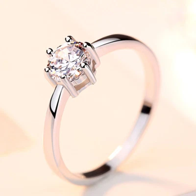 Verlobungsring klassisch Sterling Silber 925 Solitär Zirkonia Damen Ring - Bild 1 von 4