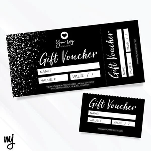 Custom Printed Gift Vouchers | Perforated | Black White Glitter Style Design - Picture 1 of 1