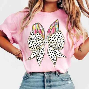 Easter Bunny Ears & Coquette Bow T-Shirt – Unique Design – Youth Sizes XS-XL - Picture 1 of 1