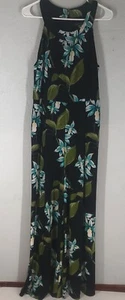 Tommy Hilfiger Black Tropical Floral Romper Jumpsuit Haltet Pockets Size 10 - Picture 1 of 10